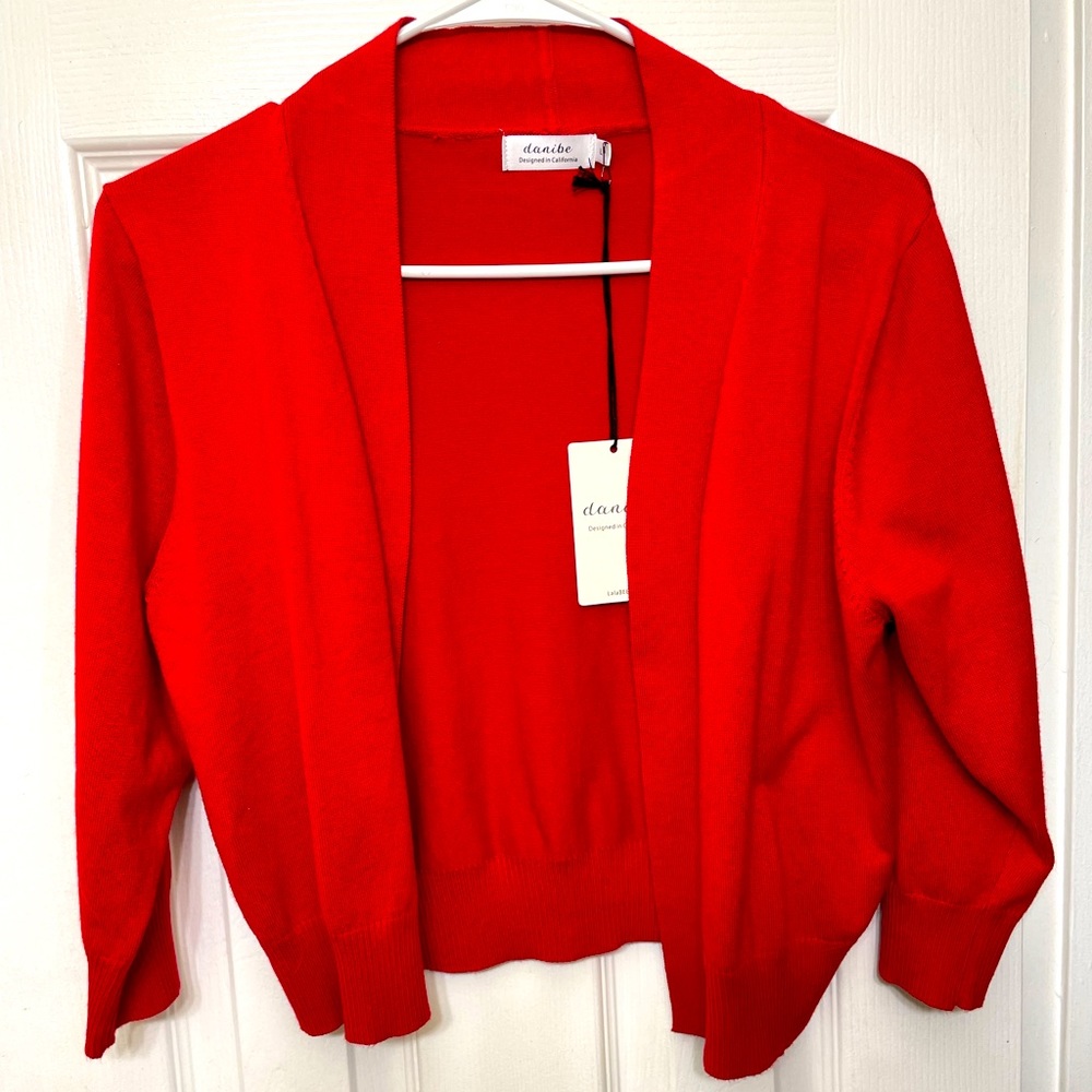 Women's 3/4 Sleeve Open Front Cropped Bolero Cardigan Shrug Sweater